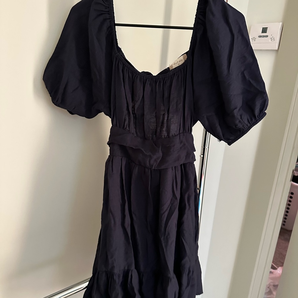 Altard State blue sun dress with open back and tie size M puffy sleeves